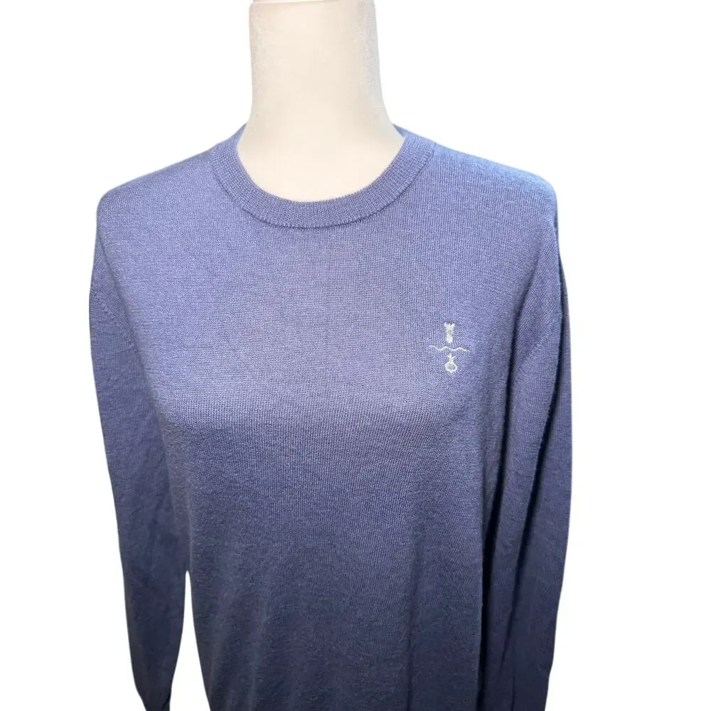 Greyson Wool Linen Crewneck Sweater, Blue Gray, Embroidered Logo, Men's Medium